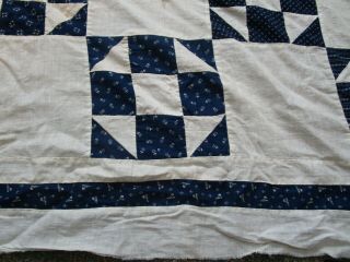 19th C Antique Blue and White Large Country Quilt Top 2