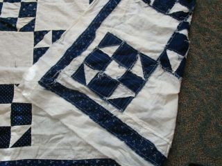 19th C Antique Blue and White Large Country Quilt Top 3
