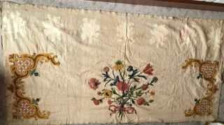 Antique Textile - Rare Needle Work - Embroidery Application On Panel 1m85 By 95cm