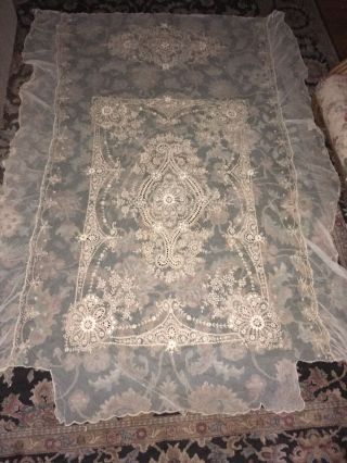 Magnificent Antique Victorian Tambour Lace Bedspread Coverlet Circa 1900 Vintage