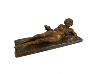 Rare Antique Wooden Art Nouveau Nude Mermaid Sculpture Signed A.  Keck