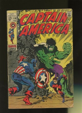 Captain America 110 Vg 3.  5 1 Book Marvel,  1st Madame Hydra & Bucky Iv,  1969