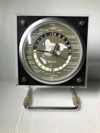 Vintage Icom Utc Gc - 5 World Clock Quartz 4.  75” X 4.  75” Made In Japan - 1aa