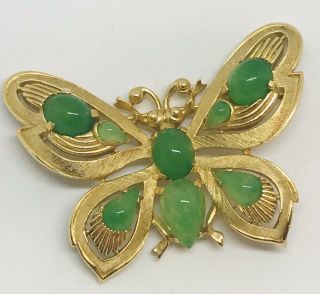 Vintage Signed Trifari Jewels Of India Jade Stones Butterfly Pin