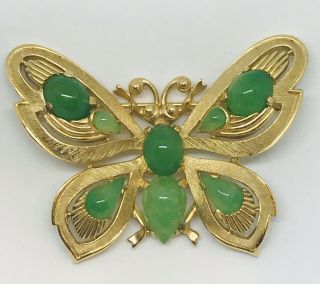 Vintage Signed Trifari Jewels Of India Jade Stones Butterfly Pin 2