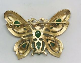 Vintage Signed Trifari Jewels Of India Jade Stones Butterfly Pin 3