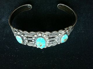 Vintage Fred Harvey Era Old Pawn Navajo Sterling Silver Turquoise Cuff Bracelet 2