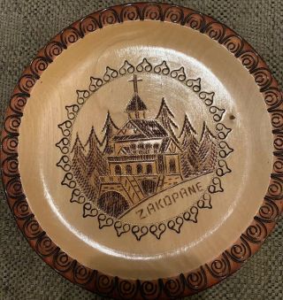 Polish Wooden Plate From Zakopane Region,  9 Inch Diameter