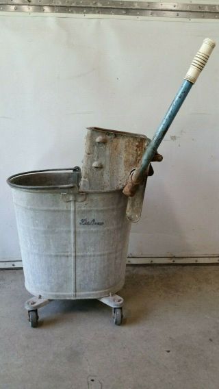 Vintage Delux Mop Bucket And Wringer Good Galvanized Mop Bucket