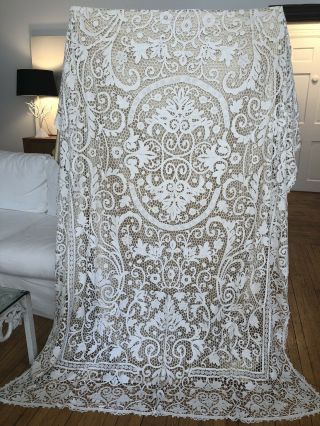Antique Lace - C.  1880 - 1900,  Ornate Italian Hand Made Lace Tablecloth/bedspread