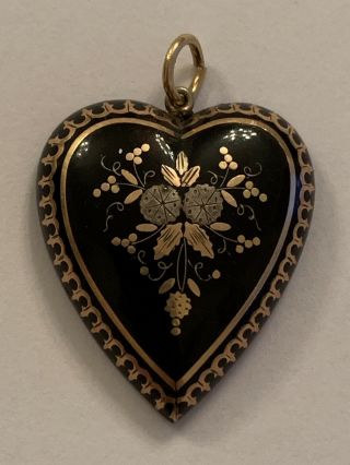 Fine Victorian Pique Gold And Silver Inlaid Heart Shaped Pendant - Circa 1880