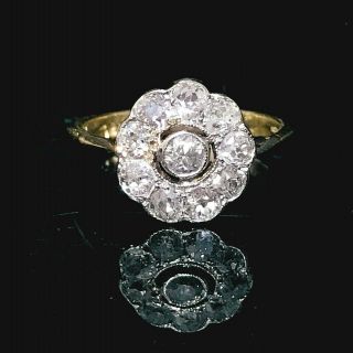 Fine,  Art Deco 18ct,  18k,  750 Gold & Plat,  Diamond (0.  75ct),  Daisy Cluster Ring