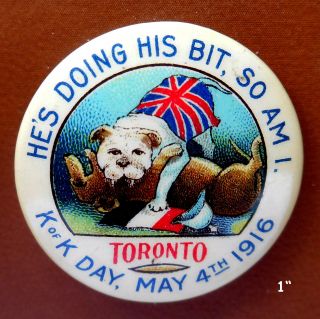 World War I British Bulldog Takes A Bite Out Of German Dachshund Toronto Pinback