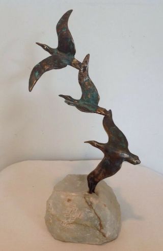 Vintage Mid - Century Modern Curtis Jere Signed Labeled Seagulls Art Sculpture 12 "