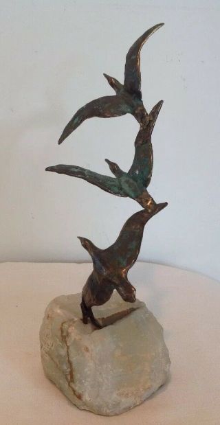 Vintage Mid - Century Modern Curtis Jere Signed Labeled Seagulls Art Sculpture 12 