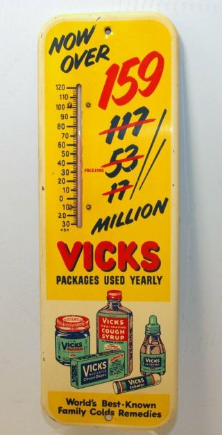 Rare Vicks Thermometer Drug Store Advertising Sign 1950s Vintage Minty