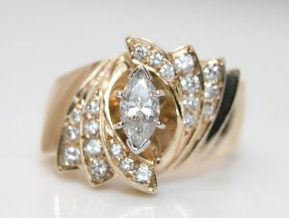 14k Gold Diamond Marquise 1ct Tdw Cocktail Ring Size 7 3/4