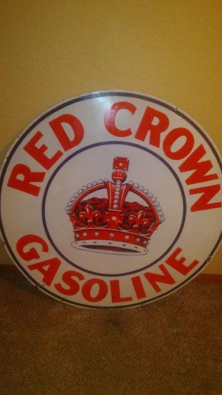 42 " Round Authentic Red Crown Gasoline Porcelain Sign Gas & Oil Co.  One Sided