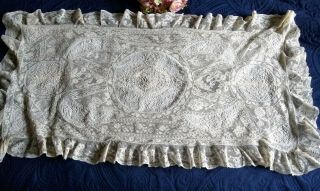 Antique Hand Made Normandy Lace/embroidery Bolster/large Pillow Cover 43 " X 24 "