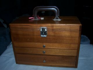 Vintage Small Storage Chest Cabinet Machinist Tool Organizer Wooden Box
