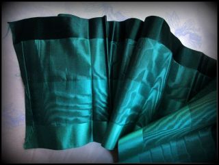Exquisite Antique Victorian French Silk Moire Watermark Taffeta Ribbon Greens