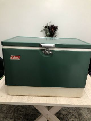 Vintage 1970s Green Coleman Metal Ice Chest Cooler Wow 22x13x15