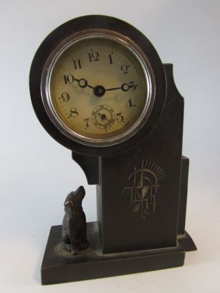 Vintage Rare Bronze Antique Art Deco Dog Heavy Table Clock Details