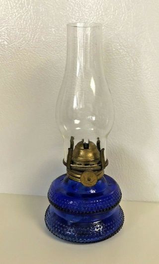 Vintage Cobalt Blue Hobnail Glass Lantern Kerosene Hong Kong