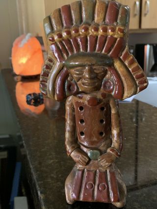 Vintage Aztec Mayan Mexico Clay Flute Folk Art Pottery 9”