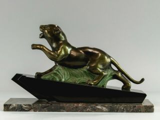 1930 Art Deco Bronze Patina Statue Sculpture Panther By M.  Font.  France.  Signed
