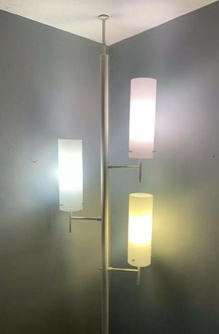 Vintage Italian Lv Tension Pole Lamp White Mcm Modern Contemporary Glass Sleek