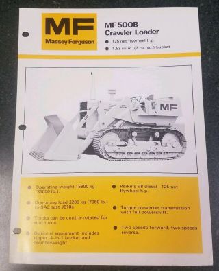 1970s Massey Ferguson Mf 500b Crawler Loader Dealers Brochure Spec Sheet