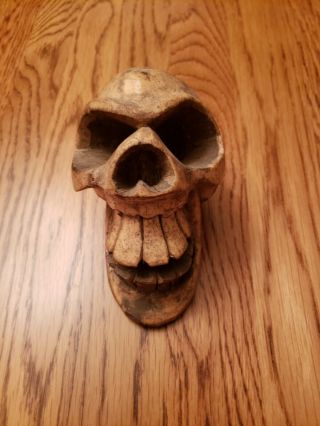 Carved Wood Skull Unique Piece Mexican Day Of The Dead Handmade In Mexico