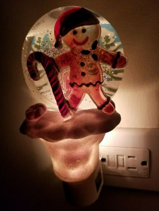 Vintage Ginger Bread Man Snow Globe Night Light With Swivel Plug.  Very Colorful 3