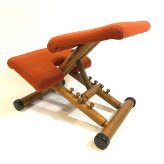 Vintage Balans Danish Modern Orange Adjustable Ergonomic Kneeling Wood Chair