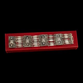 Antique Vintage Deco Retro Sterling Silver Mexican Taxco Heavy Panel Bracelet