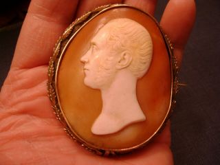 Rare Large Cameo Signed Saulini Male Portrait 14k Gold Mounting - Royalty?