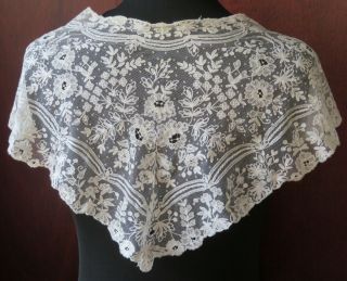 A Victorian Tambour Lace Fichu With Extremely Long Lappet Front
