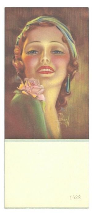 Vintage 30s 40s 4 X 9 Blotter Pin Up Girl Pink Rose Pearl Frush