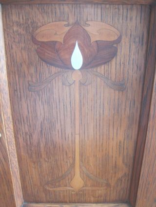 Antique Arts and Crafts Golden Oak Corner Wall Cupboad Cabinet Inlaid Door D 2