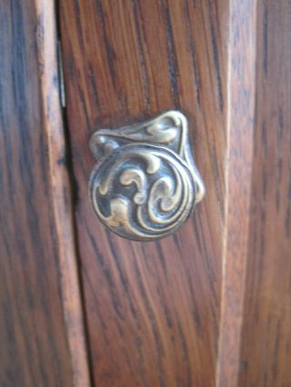 Antique Arts and Crafts Golden Oak Corner Wall Cupboad Cabinet Inlaid Door D 3