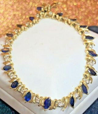 Vintage Estate 14k Gold Natural Blue Sapphire & Diamond Bracelet Gemstone