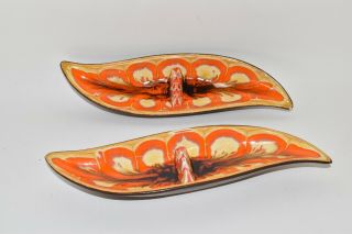 Vtg Mcm Treasure Craft Hawaii Orange/yellow Leaf Ceramic Ashtrays (2)