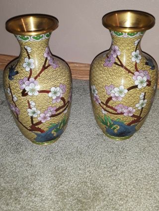 Vintage Chinese Jingtai Blue Copper Cloisonne Enamel Plum Blossom Bird Vase