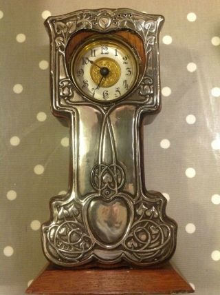 Art Nouveau Silver & Oak Clock Hallmarked Wn/ld Birmingham 1906 9 " High X 5 " X 3
