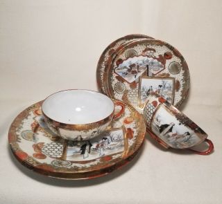 Pre - Wwi Set Of 7 Japanese Porcelain Egg Shell Tea Cups Saucers Plates
