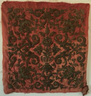 Rare 17th Or 18th C.  Italian Embroidery Metallic (2941)