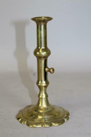 A Rare 18th C English Qa Brass Candlestick Baluster Form Petal Side Base Push - Up