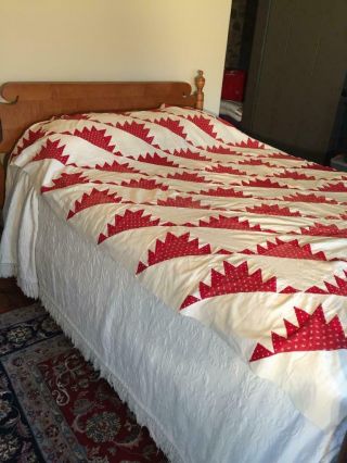 Antique Quilt Top DELECTABLE MOUNTAINS Turkey Red and Muslin 3