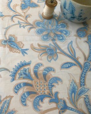 Vintage Retro French Jacobean Paisley Floral Fabric Blue Brown Steve Laurent